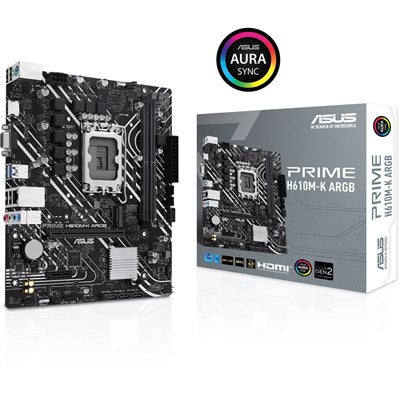 Asus PRIME H610M-K ARGB Intel H610 LGA 1700 Micro ATX Motherboard with PCIe 4.0 and Aura Sync RGB Lighting