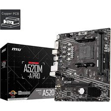 MSI A520M-A PRO Gaming Motherboard AMD | AM4 socket – Ryzen 3000/4000/5000 Support - DDR4