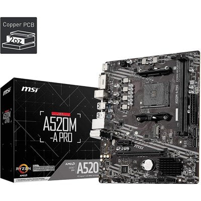 MSI A520M-A PRO Gaming Motherboard | Ryzen 3000/4000/5000 Support | AM4 Socket