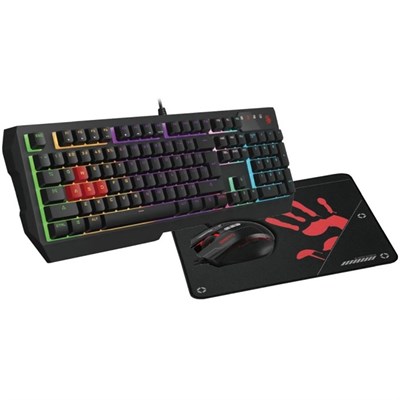 Bloody B1700 NEON Gaming Bundle with Keyboard, RGB Mouse, and Mouse Mat - Black