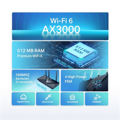 TP-Link Archer AX55 Dual Band Gigabit Wi-Fi 6 Router OneMesh WPA3