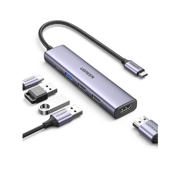Ugreen 15495 Revodok 105 Usb C Hub 5 In 1 Multiport Adapter 4K Hdmi, 100W Power Delivery, 3 Usb-A Data Ports