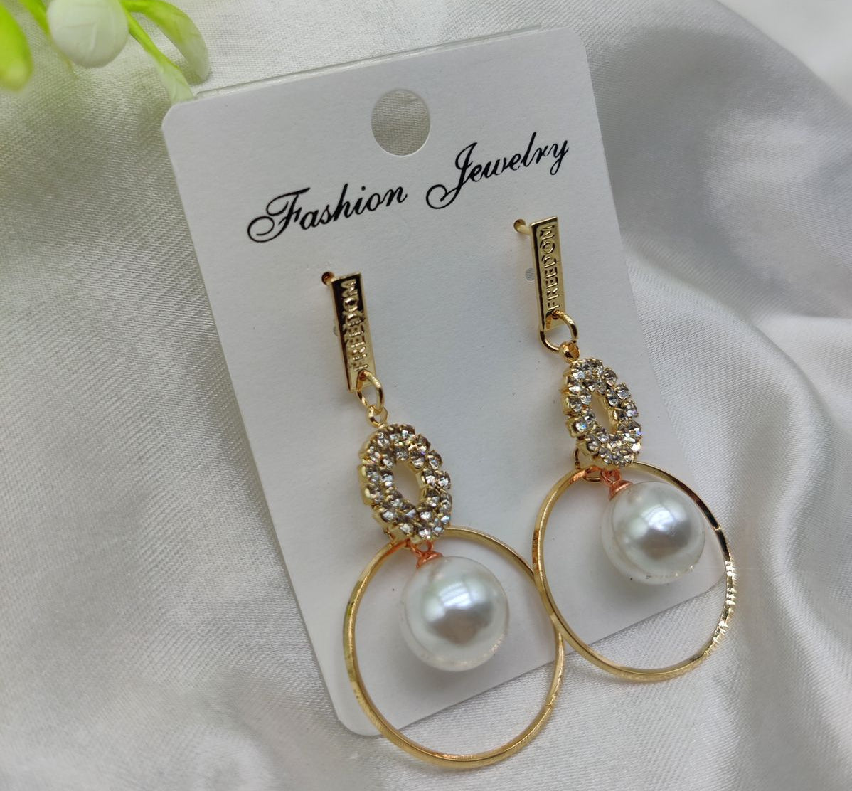 Imported Elegant Pearl Hoop Earrings with Dazzling Crystal Accents – Luxe Fashion Jewelry | Best Quality Earrings For Girls &amp; Women