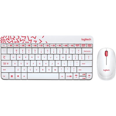 Logitech MK240 NANO Wireless Keyboard and Mouse Combo in White/Vivid Red