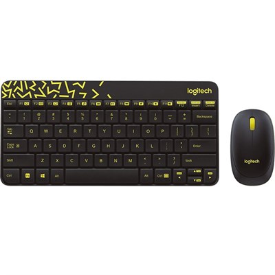 Logitech MK240 NANO Wireless Keyboard and Mouse Combo | Black/Chartreuse Yellow